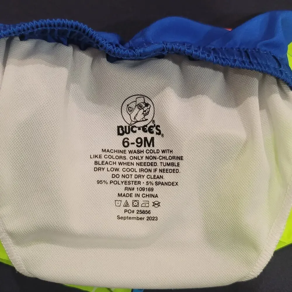 Baby Swim‎ Trunks Shorts Buc-ee's Beaver Cartoon Print Blue Green Size 6-9M